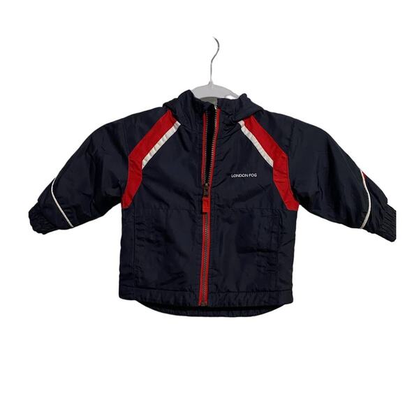 London Fog Coat Infant 12 Month Blue Red Hooded Zip Up - Picture 1 of 8